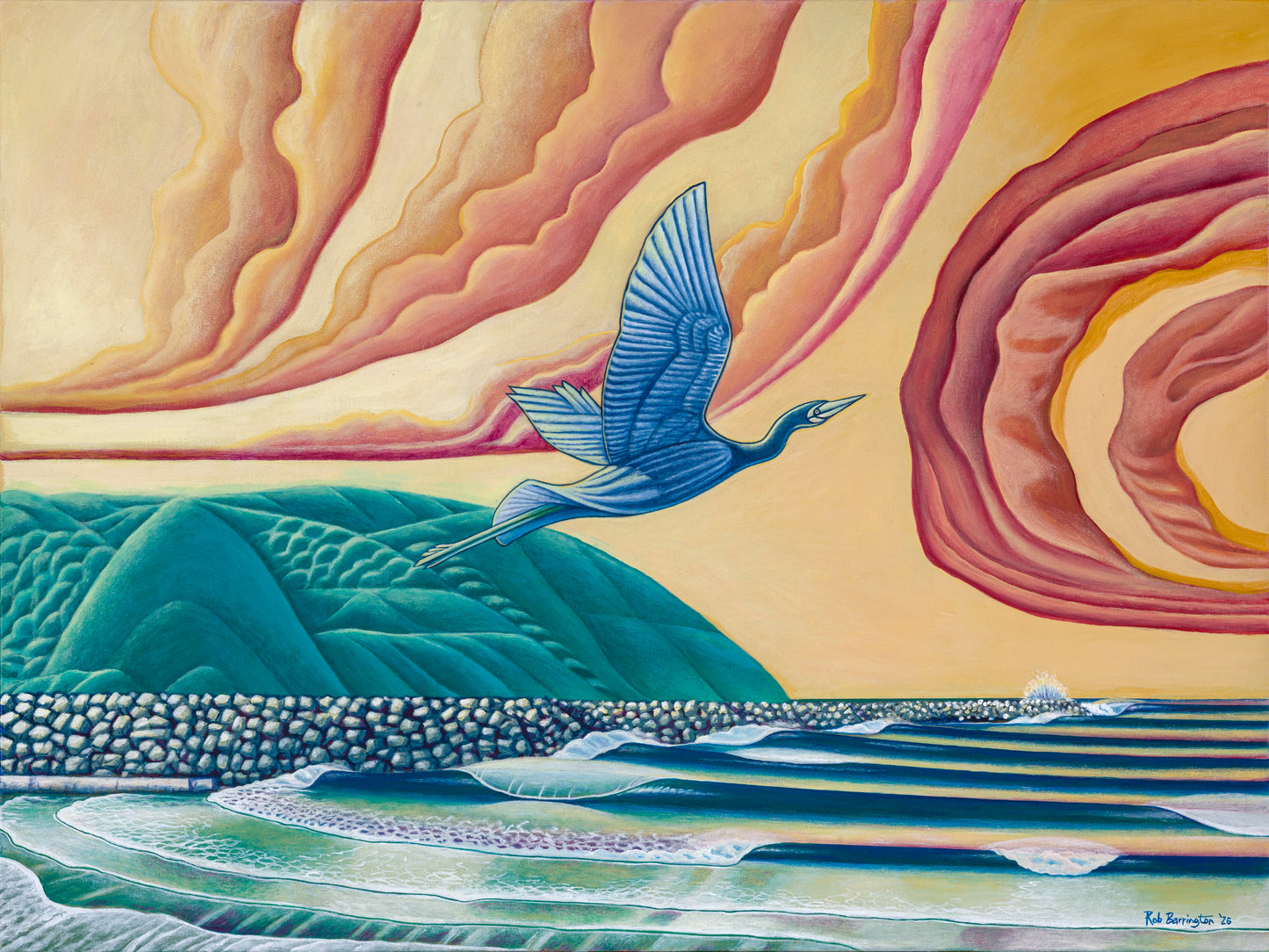 Painting Matuku Moana Heron @ Lyall Bay Wellington