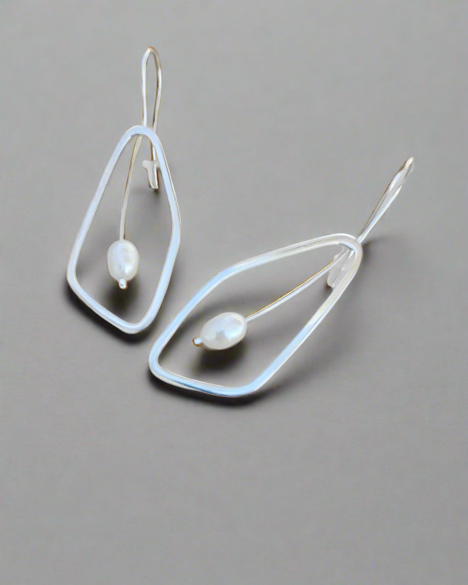 Sterling Silver Leaf Pearl Earrings