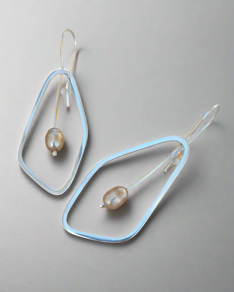 Sterling Silver Leaf Pearl Earrings