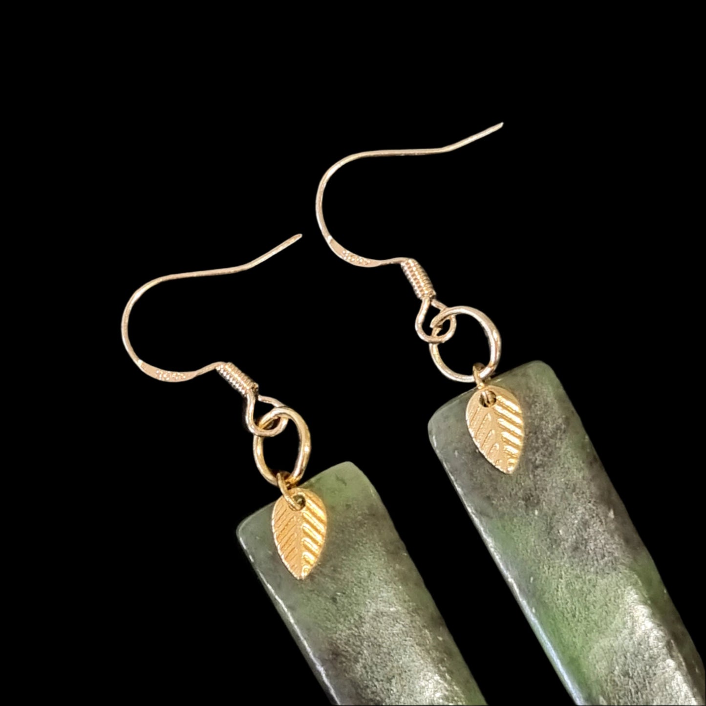 Long Pounamu Earrings with Leaf Detail