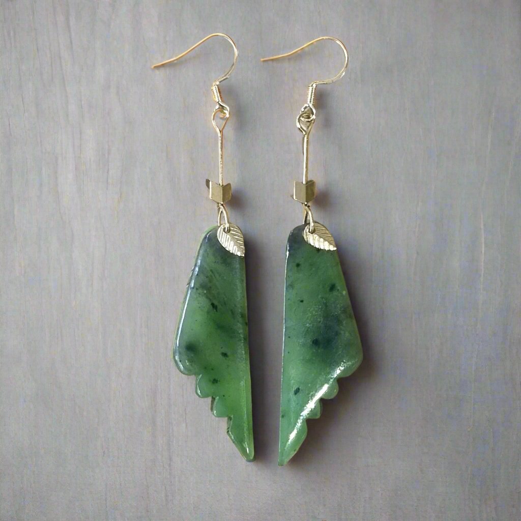 Wings with Leaf Detail Pounamu Earrings