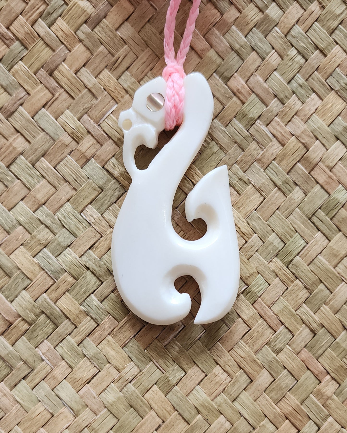 Manaia Fish Hook Bone Necklace Pink