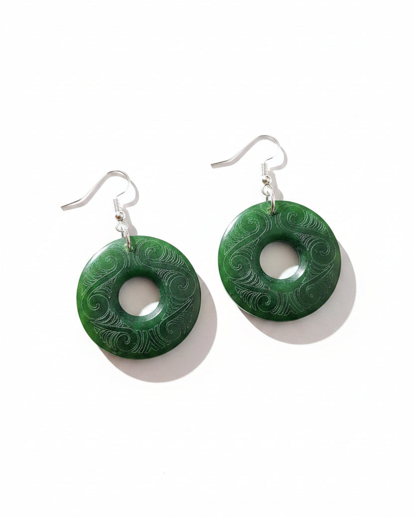 Pounamu Carved Circle Earrings