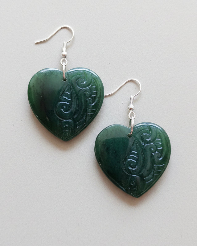 Carved Heart Pounamu Earrings