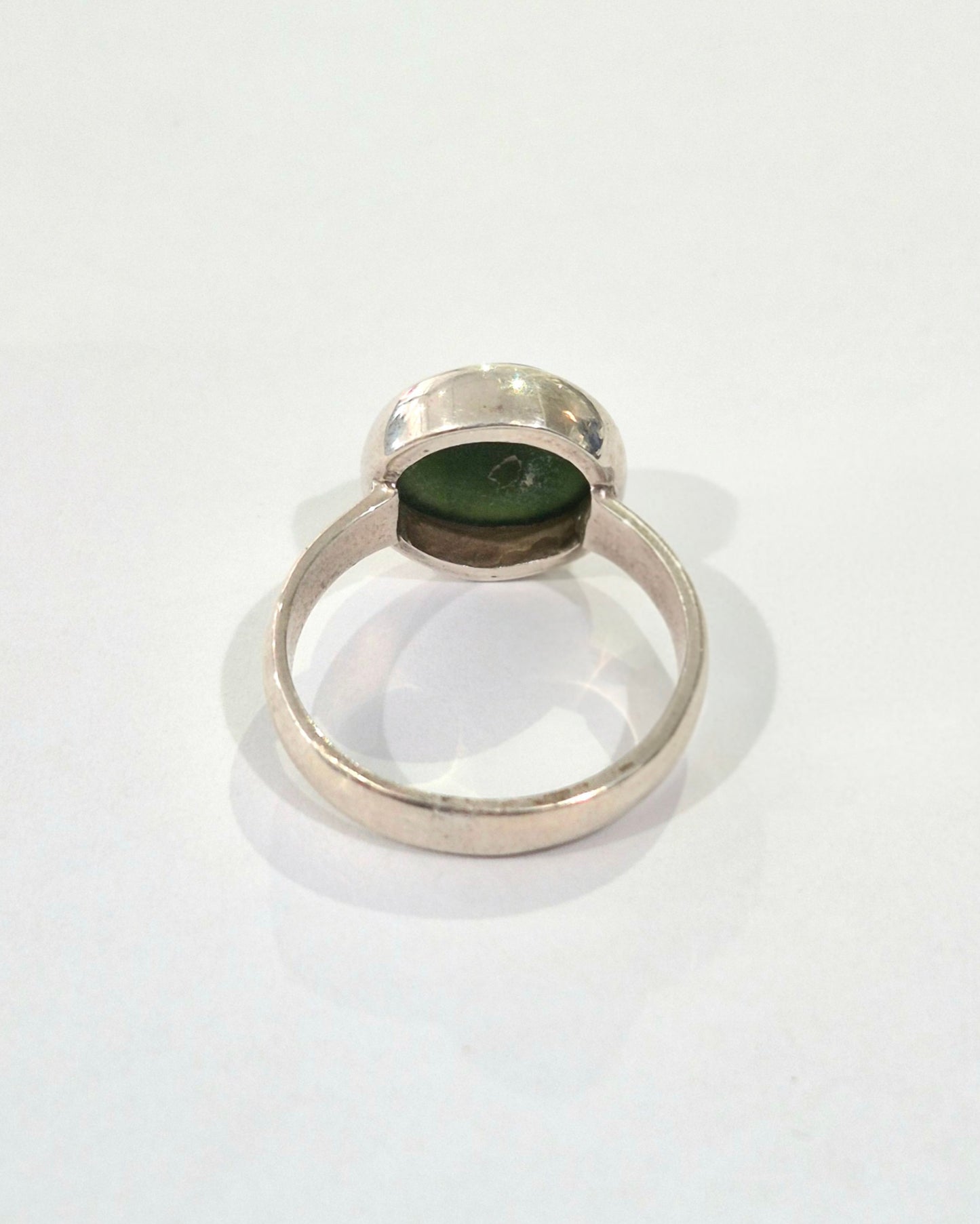 Pounamu Round Dome Silver Ring