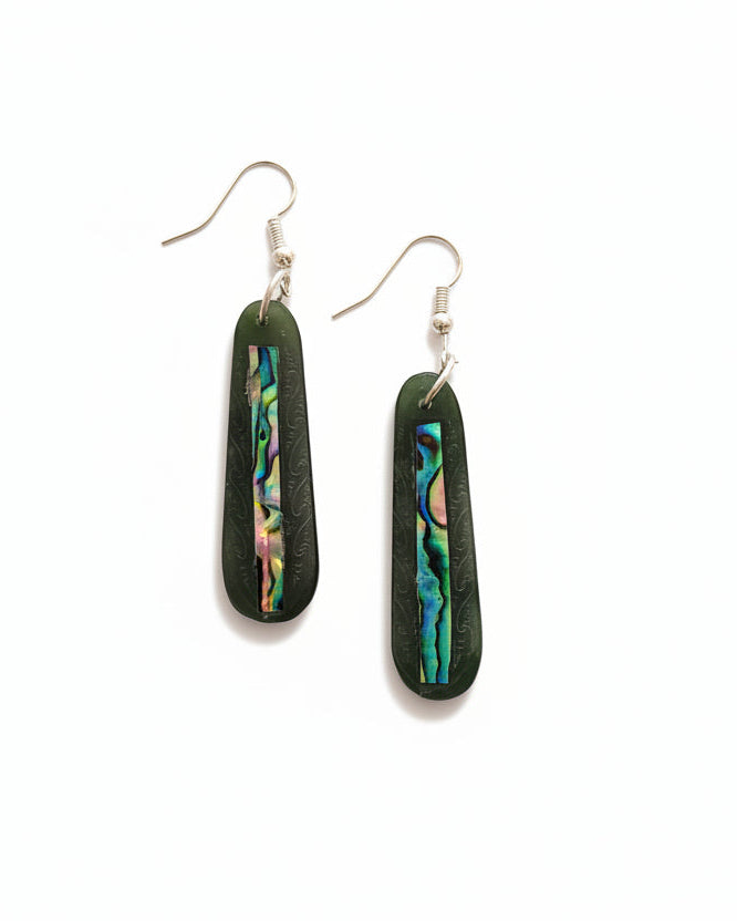 Carved Teardrop Earrings Paua