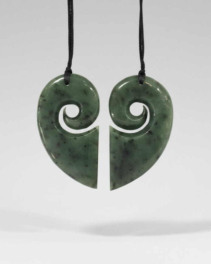 Koru Heart Pair of Pounamu Pendants