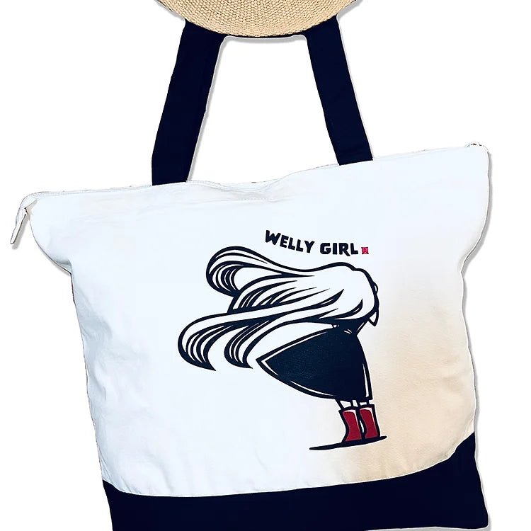 Windy Welly Girl Yellow Large Zip Tote Bag