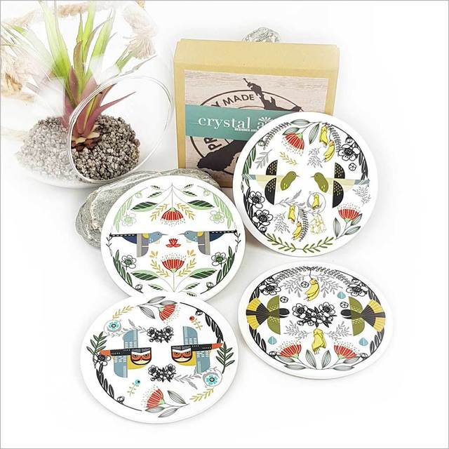 Folk Birds Coasters Set Of Four