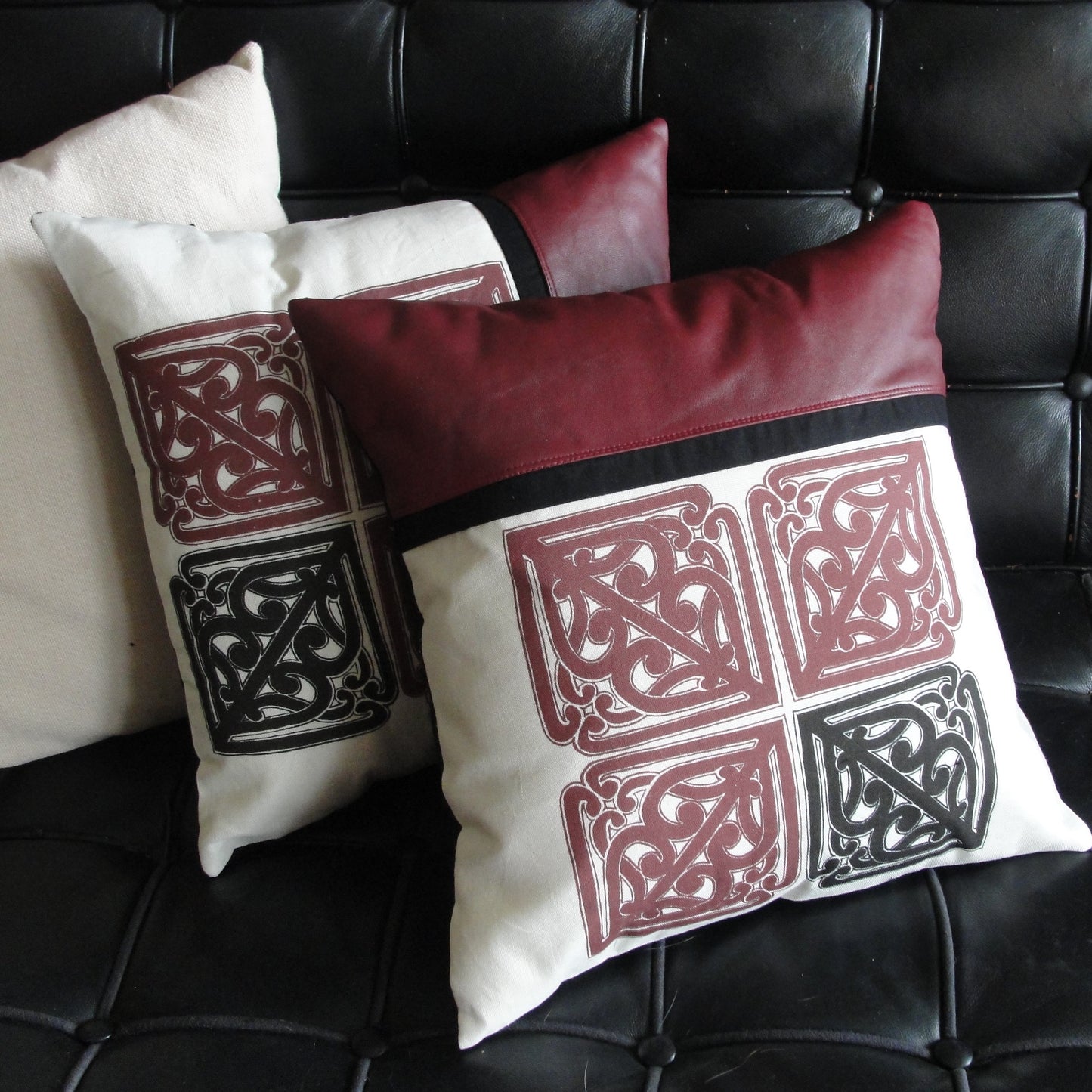 Pā o te hā Cushion in Maroon Leather
