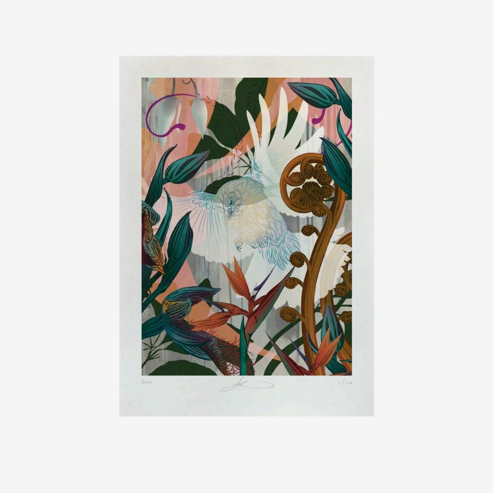 Flox White Fantail & Punga Print