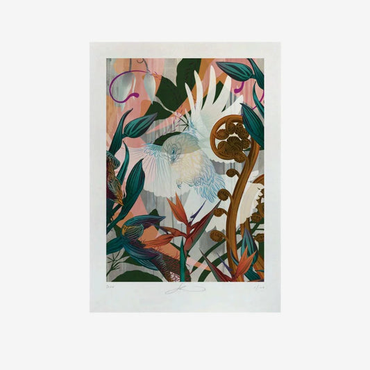 Flox White Fantail & Punga Print