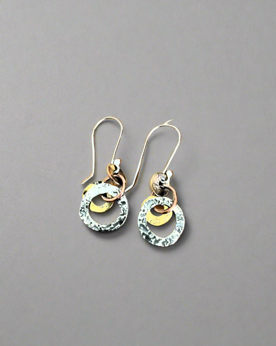 Silver, Brass & Copper Small Drop Earrings