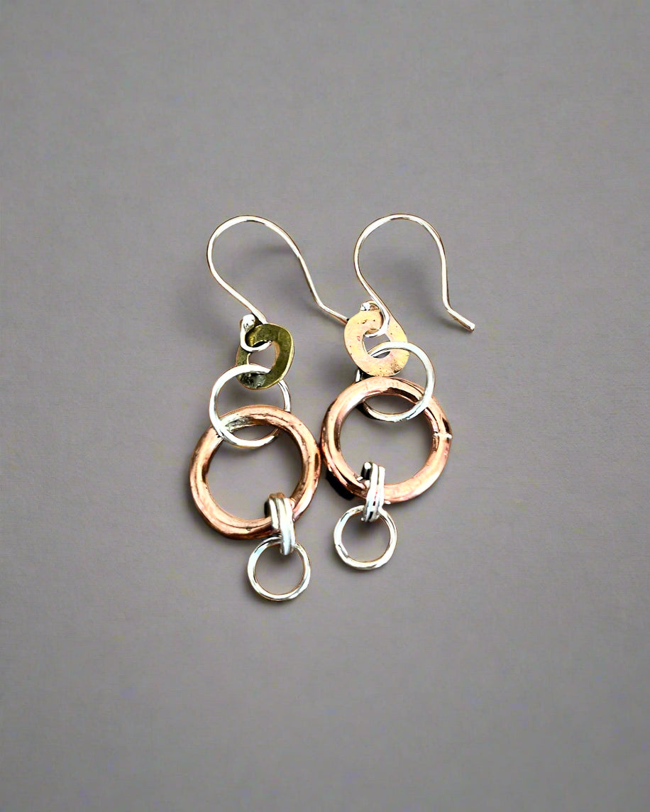 Silver, Brass & Copper Hoop Drop Earrings