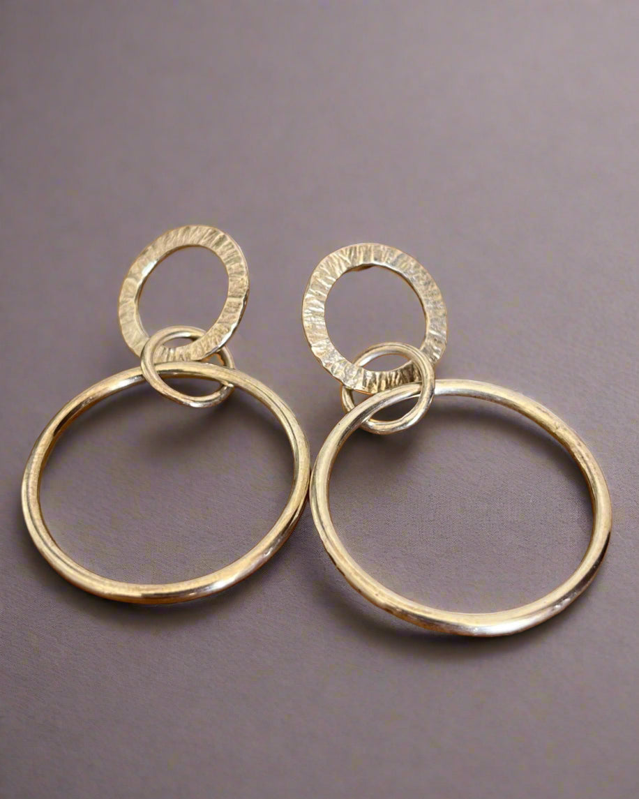 Silver Stud Hoop Drop Earrings