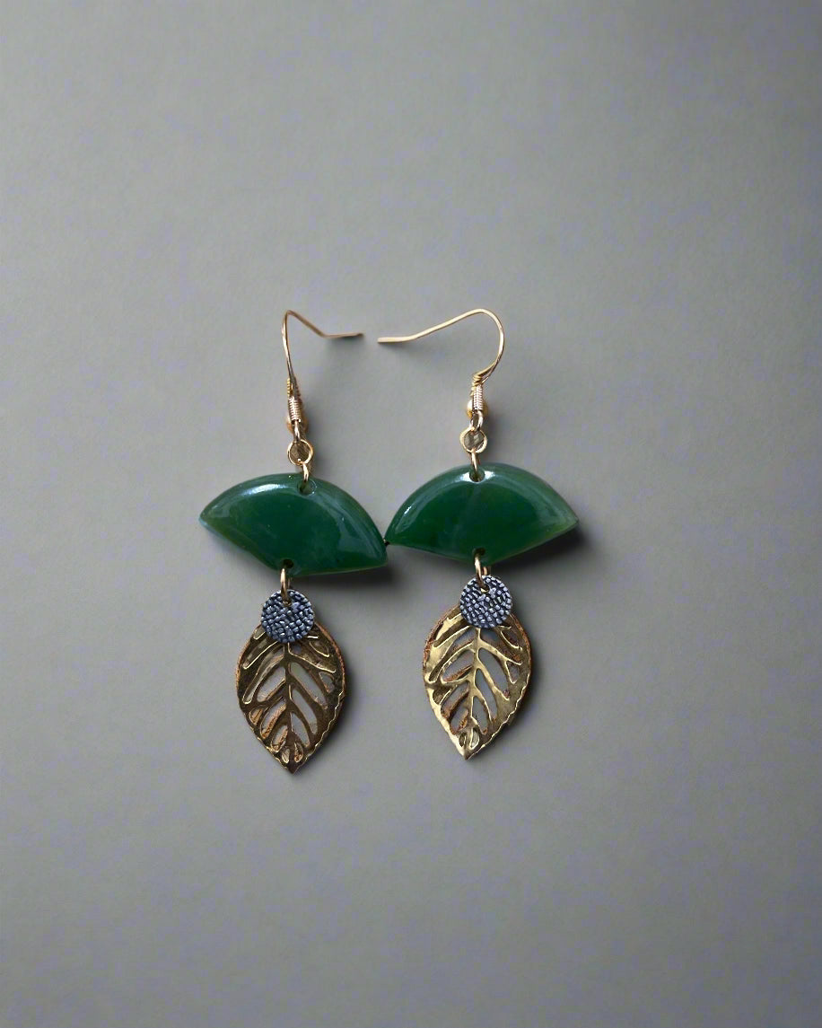 Pounamu Earrings - With gold leaf detailing