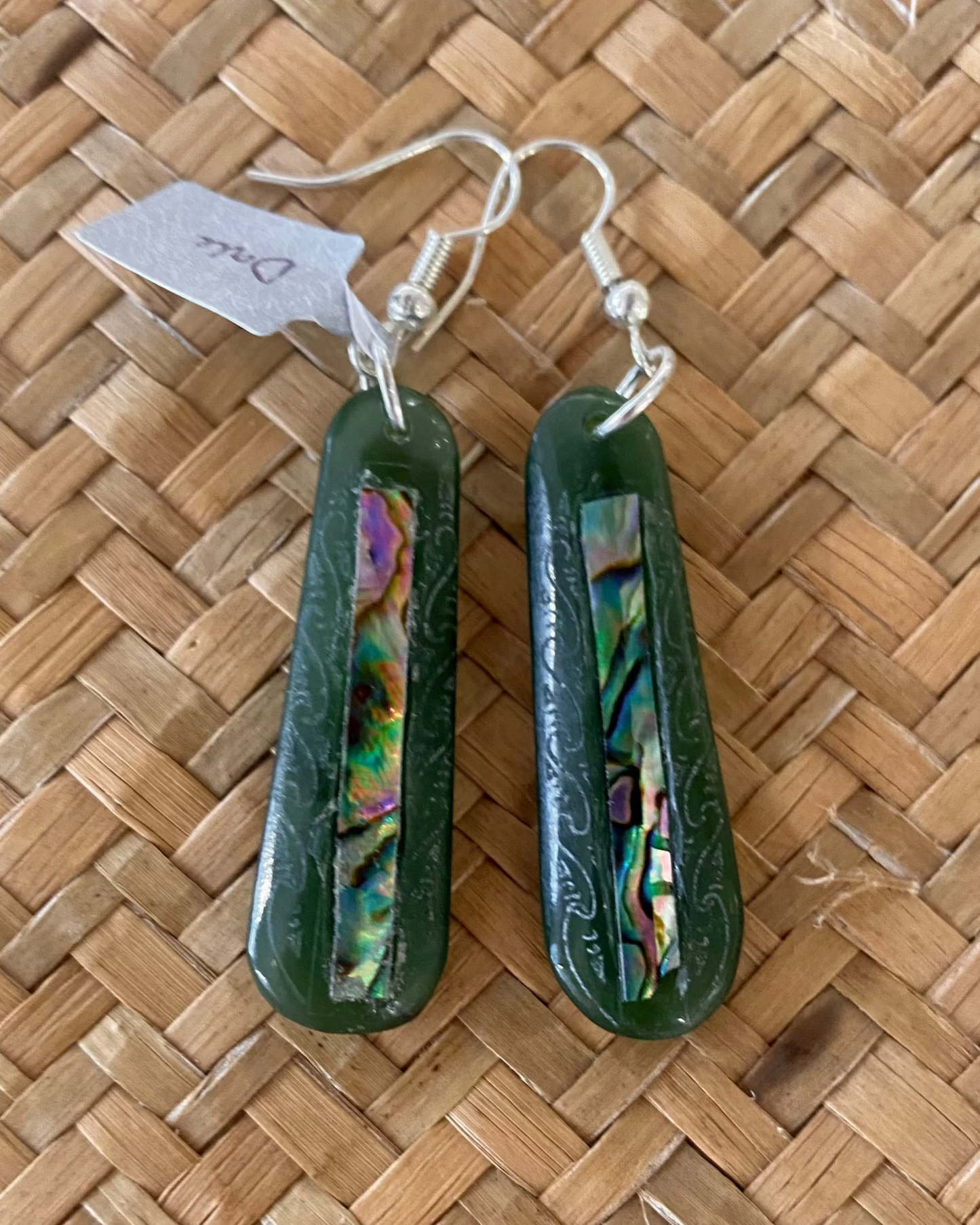 Carved Teardrop Earrings Paua