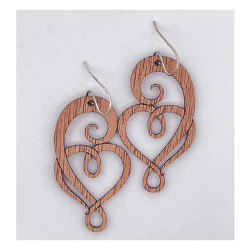 Wooden Koru Heart Earrings