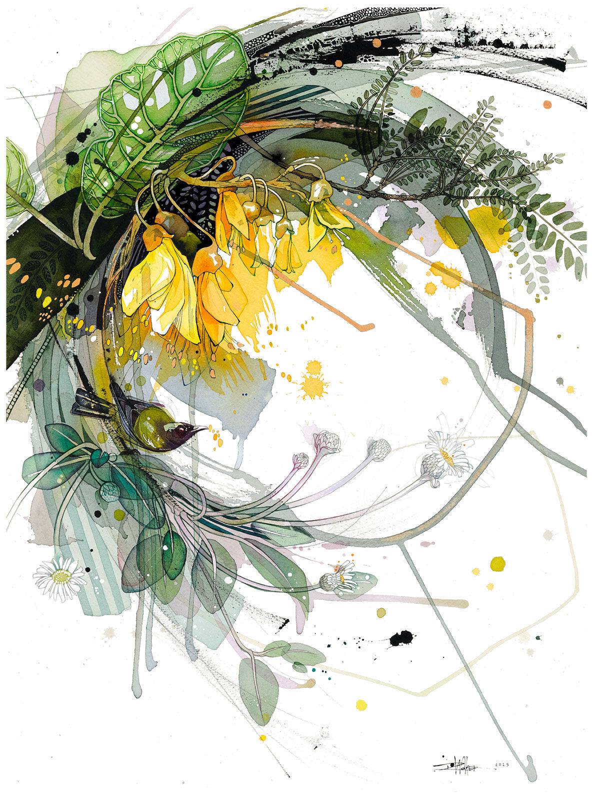 Kōwhai Korimako - Original Painting