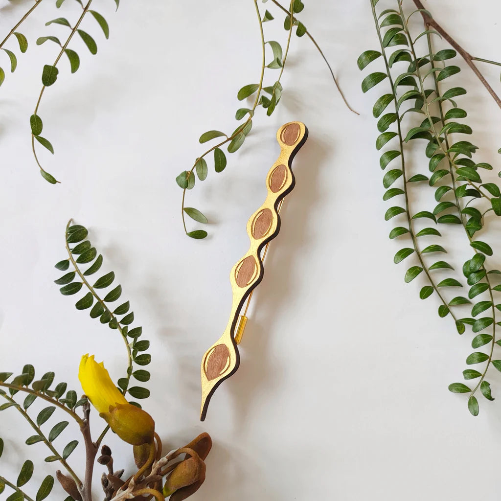 Kōwhai Pod Brooch