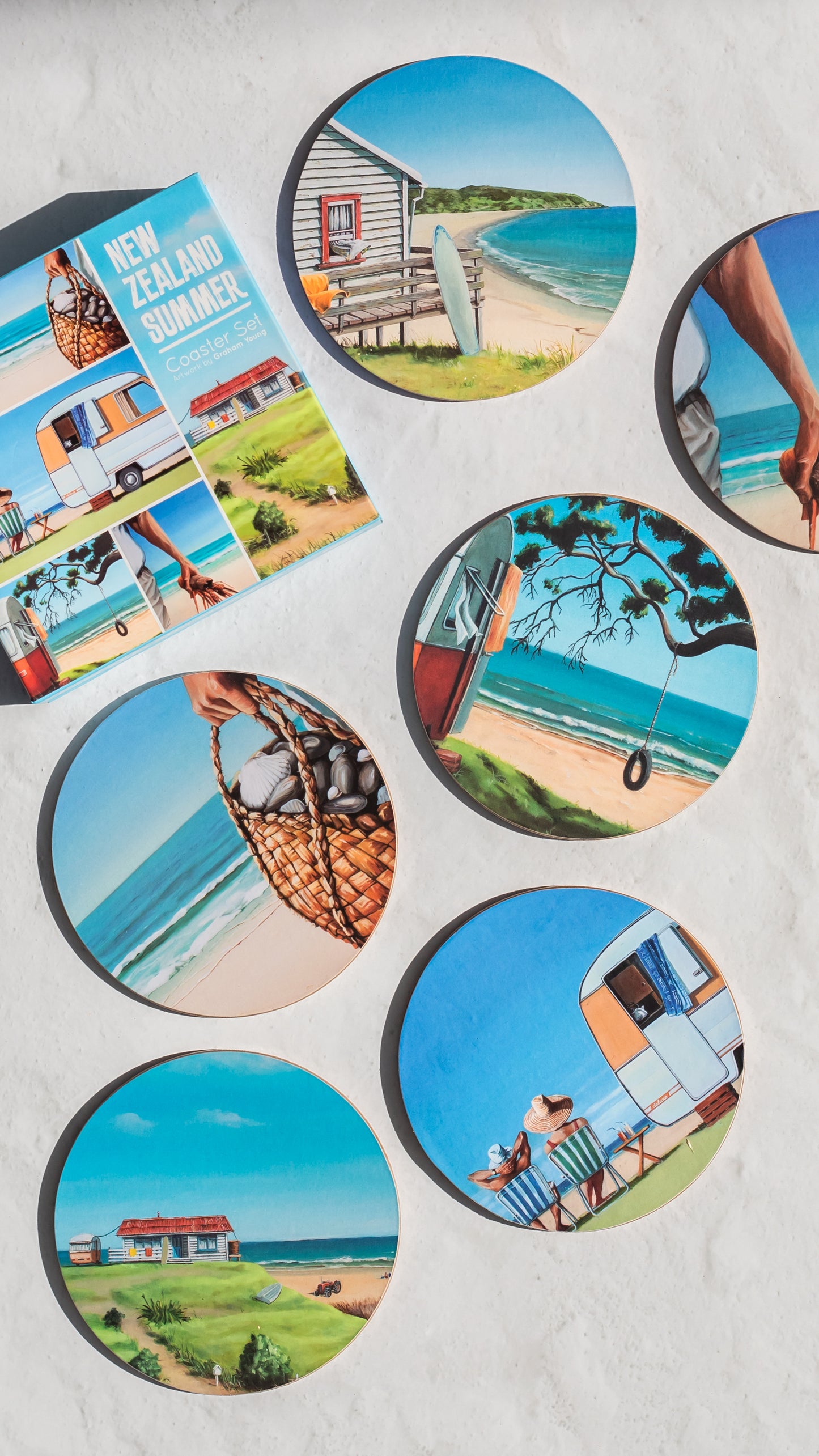 Graham Young NZ Summer Set of 6 Coasters