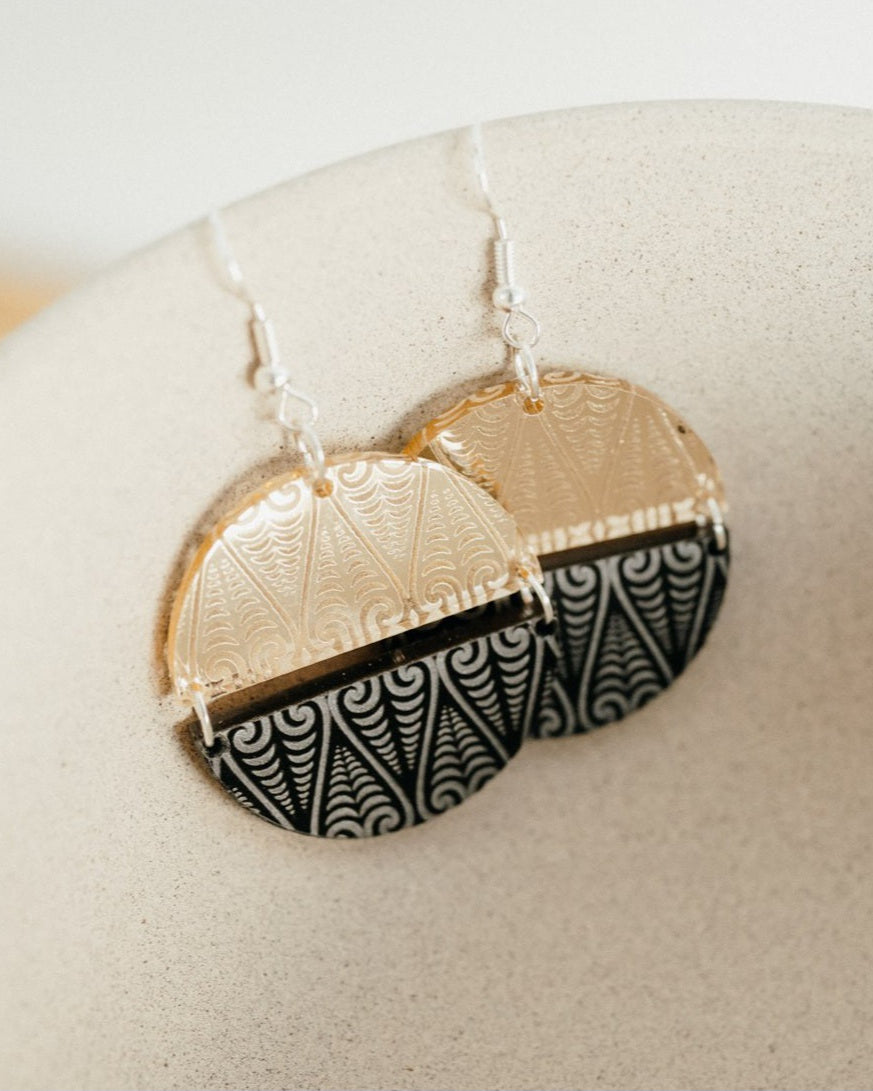 Signature range earrings gold and black resin