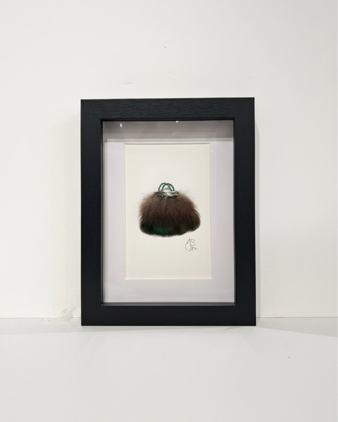 Small Kete Framed - Green Feathers