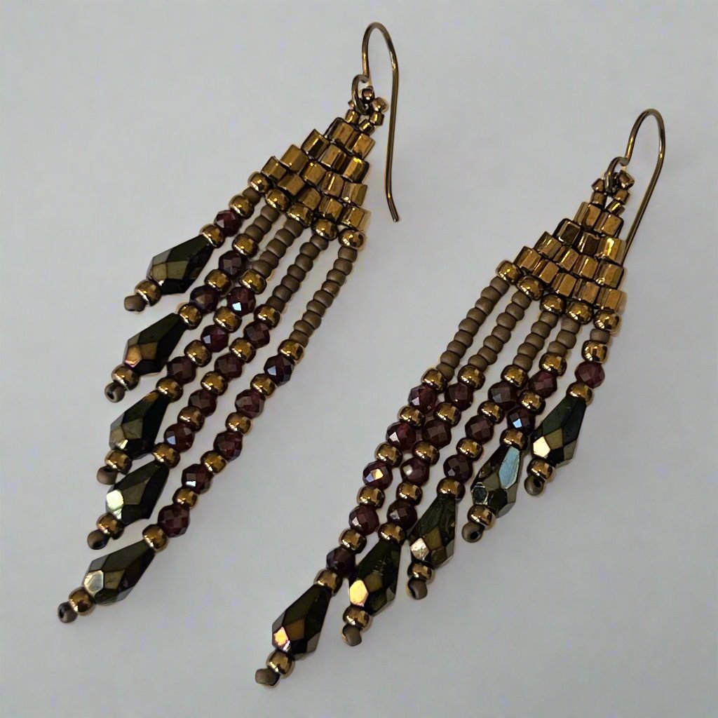 Glass & Garnet Tassel Bead Earrings