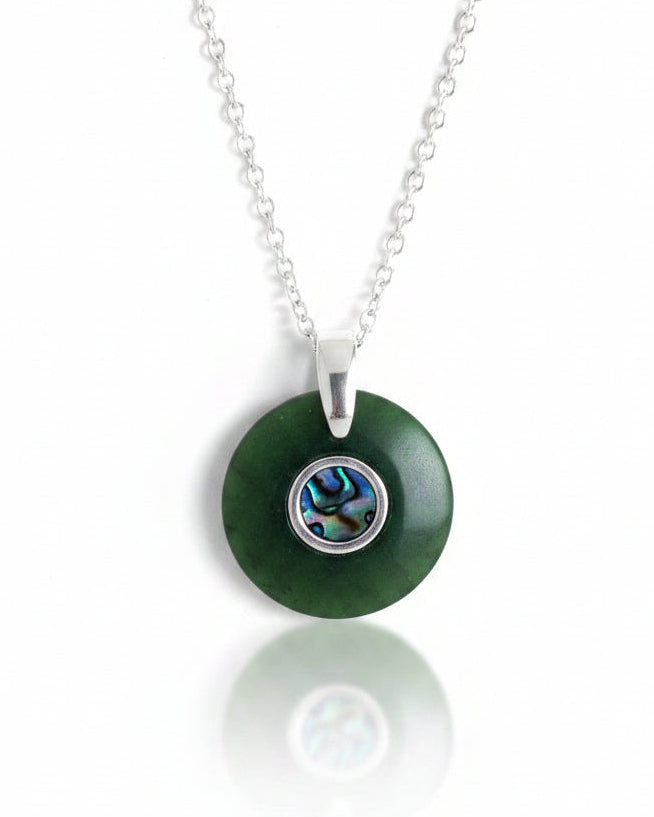Greenstone Round Pendant with Paua