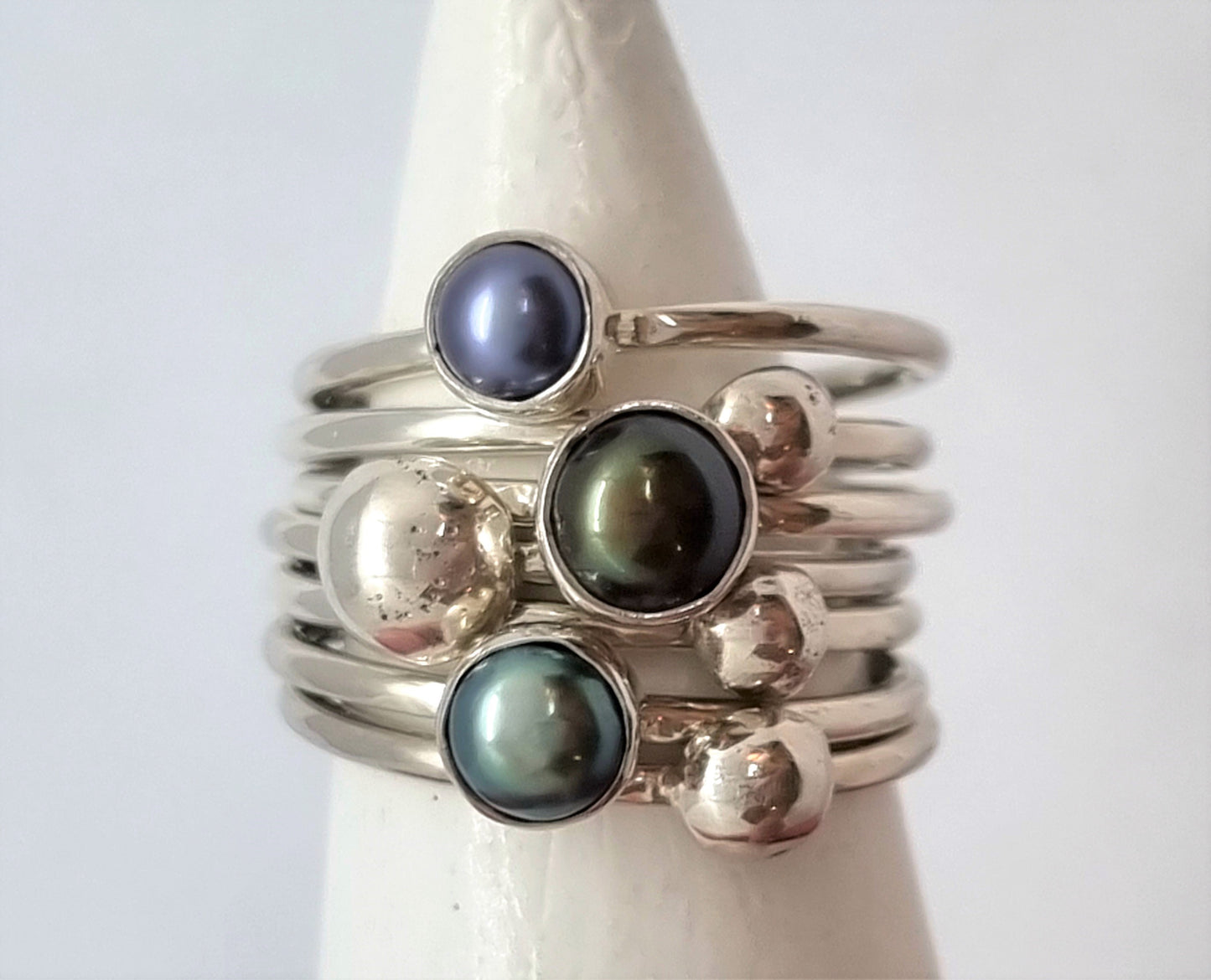 Pearl & Silver Dome Rings