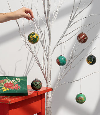 Box of six floral Christmas Baubles