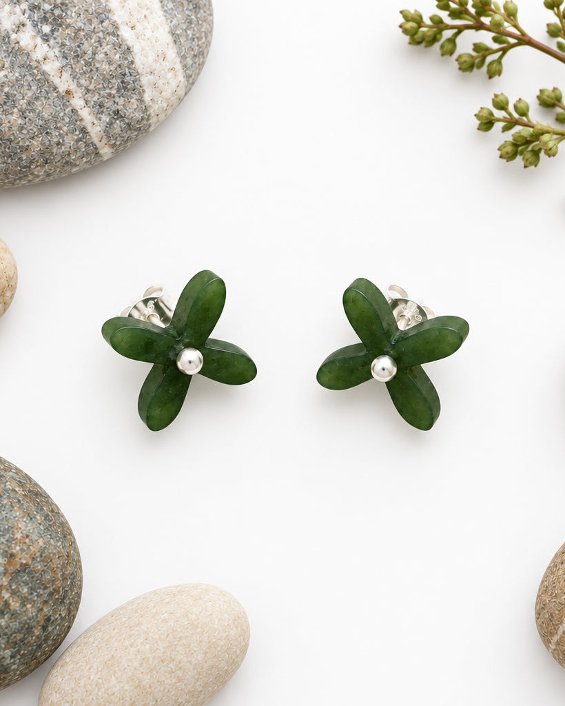 Tapa Stud Earrings - Greenstone