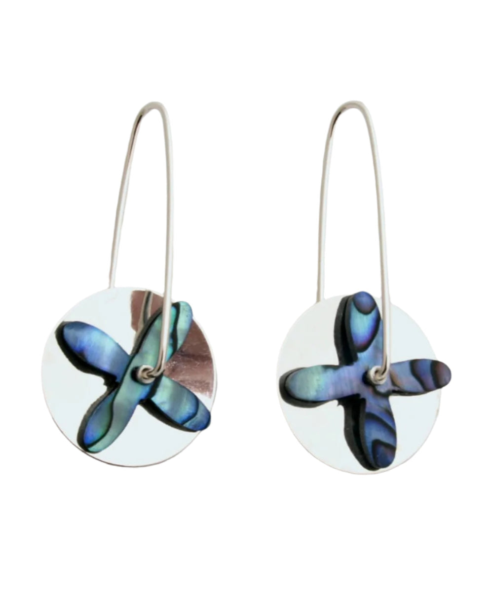 Tapa Silver Disc Earrings - Paua Shell