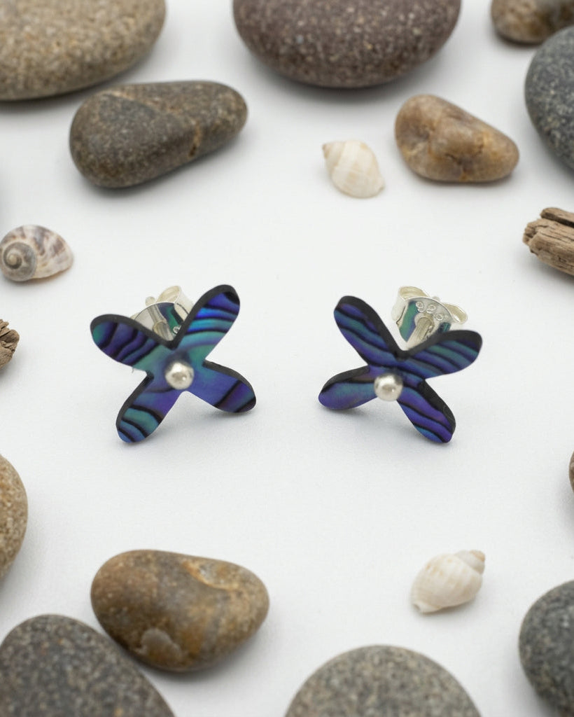 Tapa Stud Earrings - Paua Shell