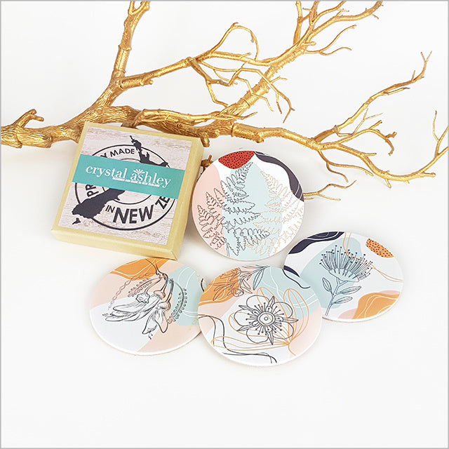 NZ Abstract Floral Coasters