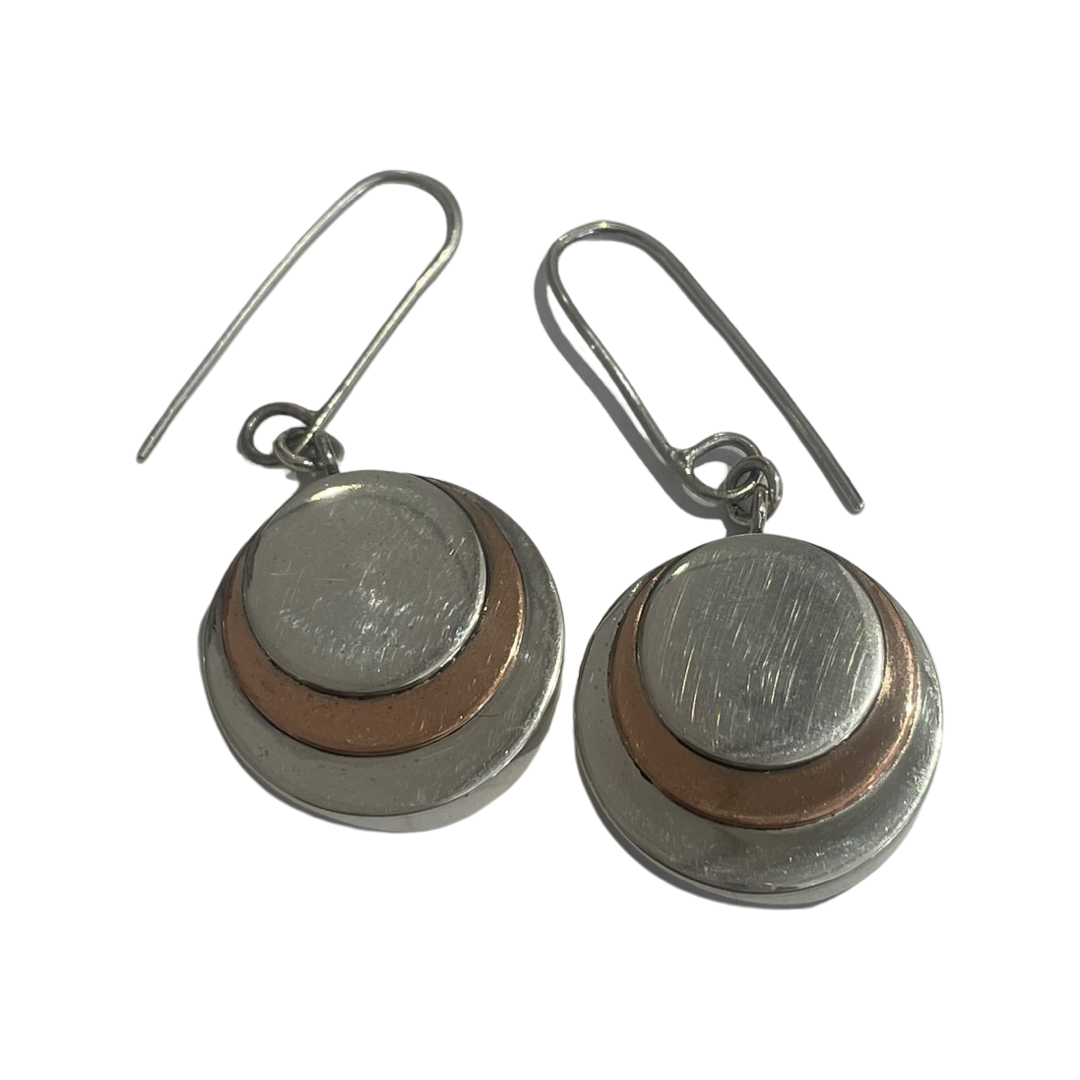 Round Earrings in Silver & Copper