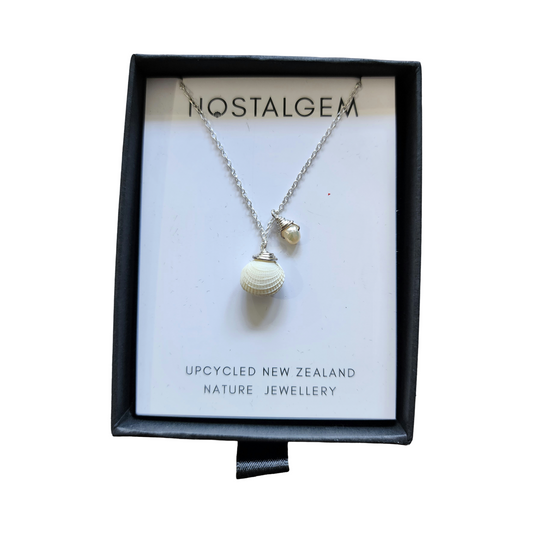 Clam Cockle Shell With Baby Pearl Necklace