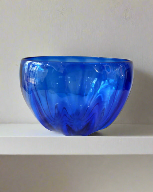 Dark Blue Fluted Glass Bowl