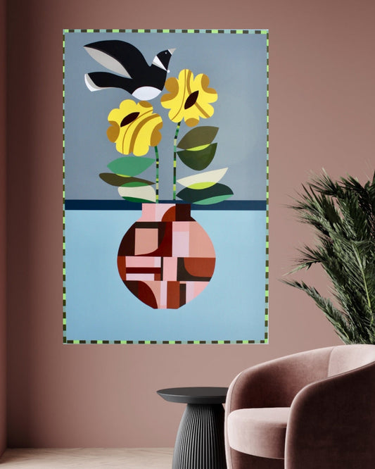 Still Life with Tui and Wildflowers