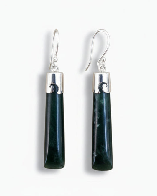 Pounamu Earrings Set in Sterling Silver with Koru