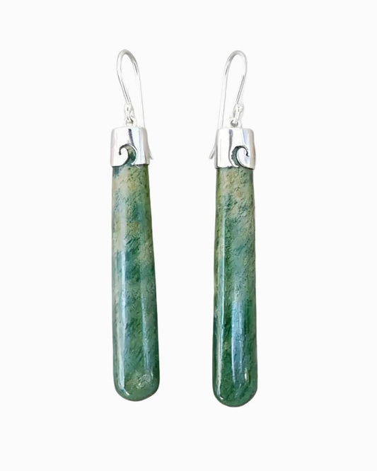 Pounamu Earrings Set in Sterling Silver with Koru