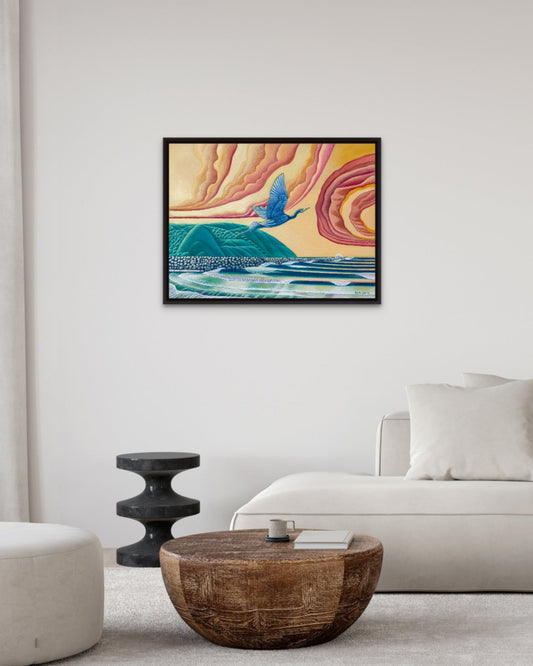 Original Painting Matuku Moana Heron @ Lyall Bay, Wellington