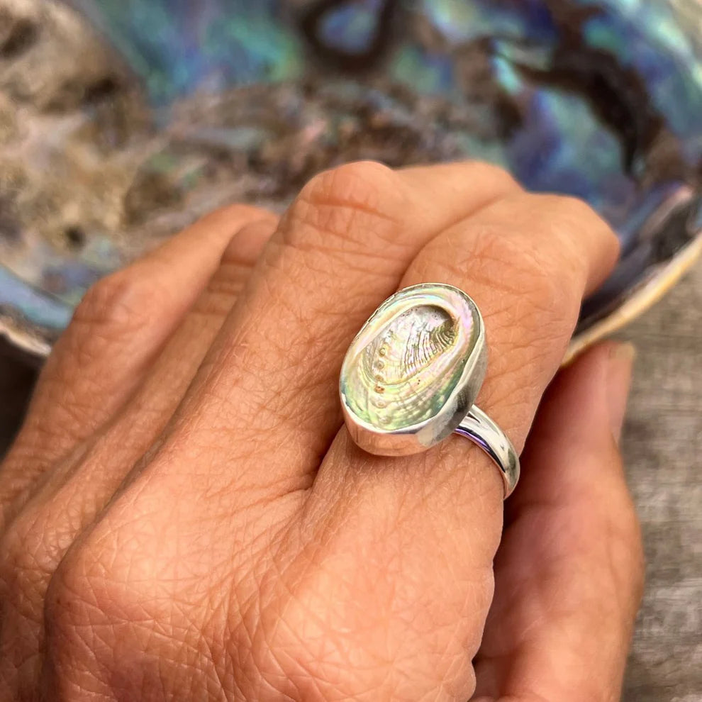 Paua Shell Adjustable Sterling Silver Ring