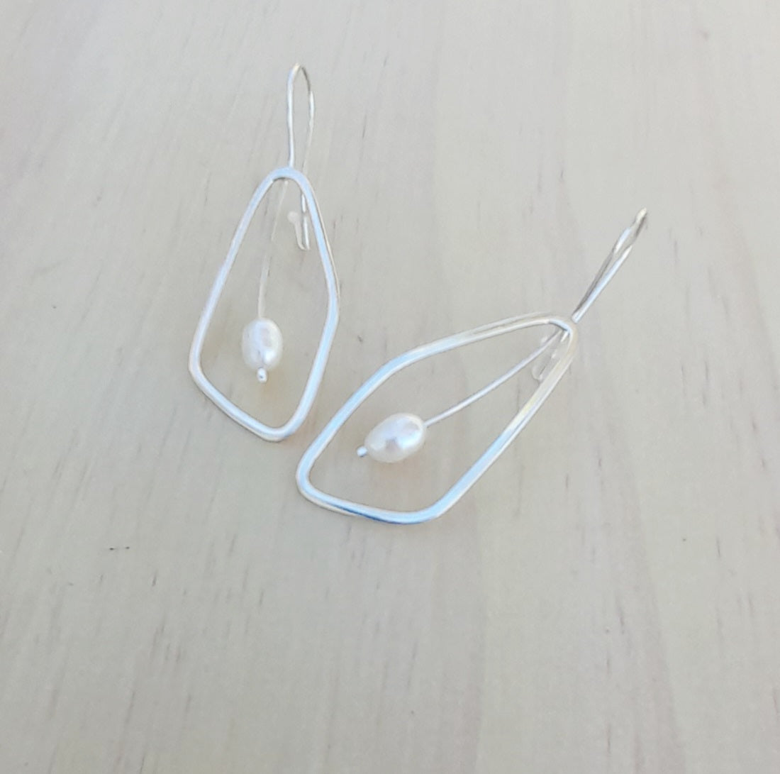 Sterling Silver Leaf Pearl Earrings