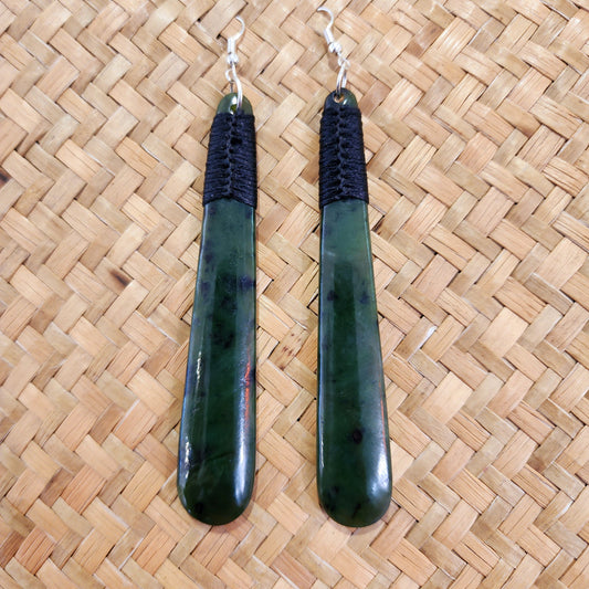 Long teardrop bound earrings - Pounamu