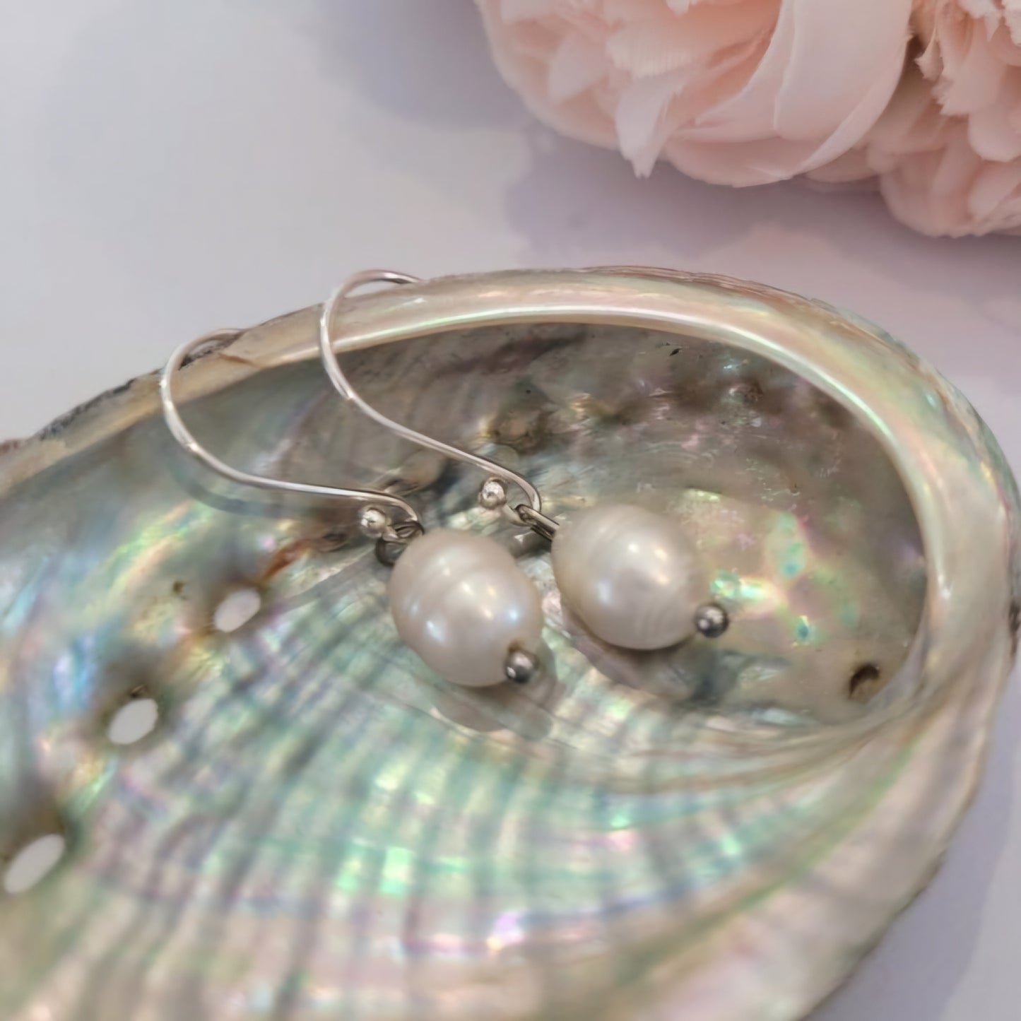 Blush Pearl Sterling Silver Hook Earrings