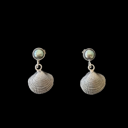 Wee Clam Shell Pearl Earrings