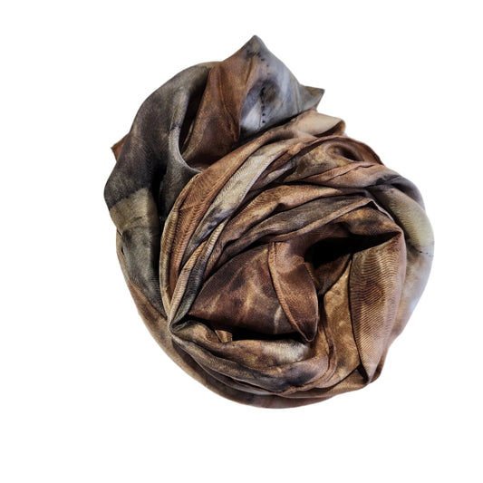 Eucalyptus, Walnut and Harakeke Silk Scarf