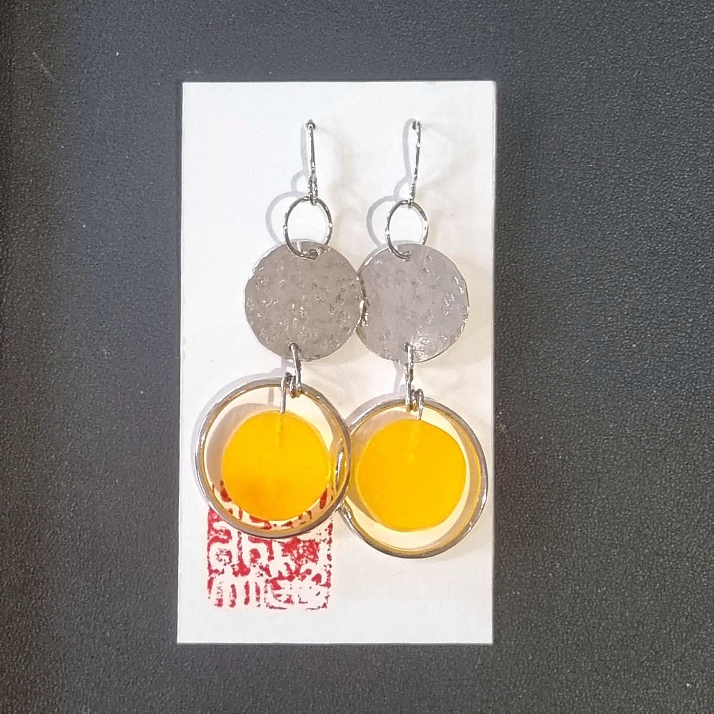 Disk Yellow Plexi Glass Earrings