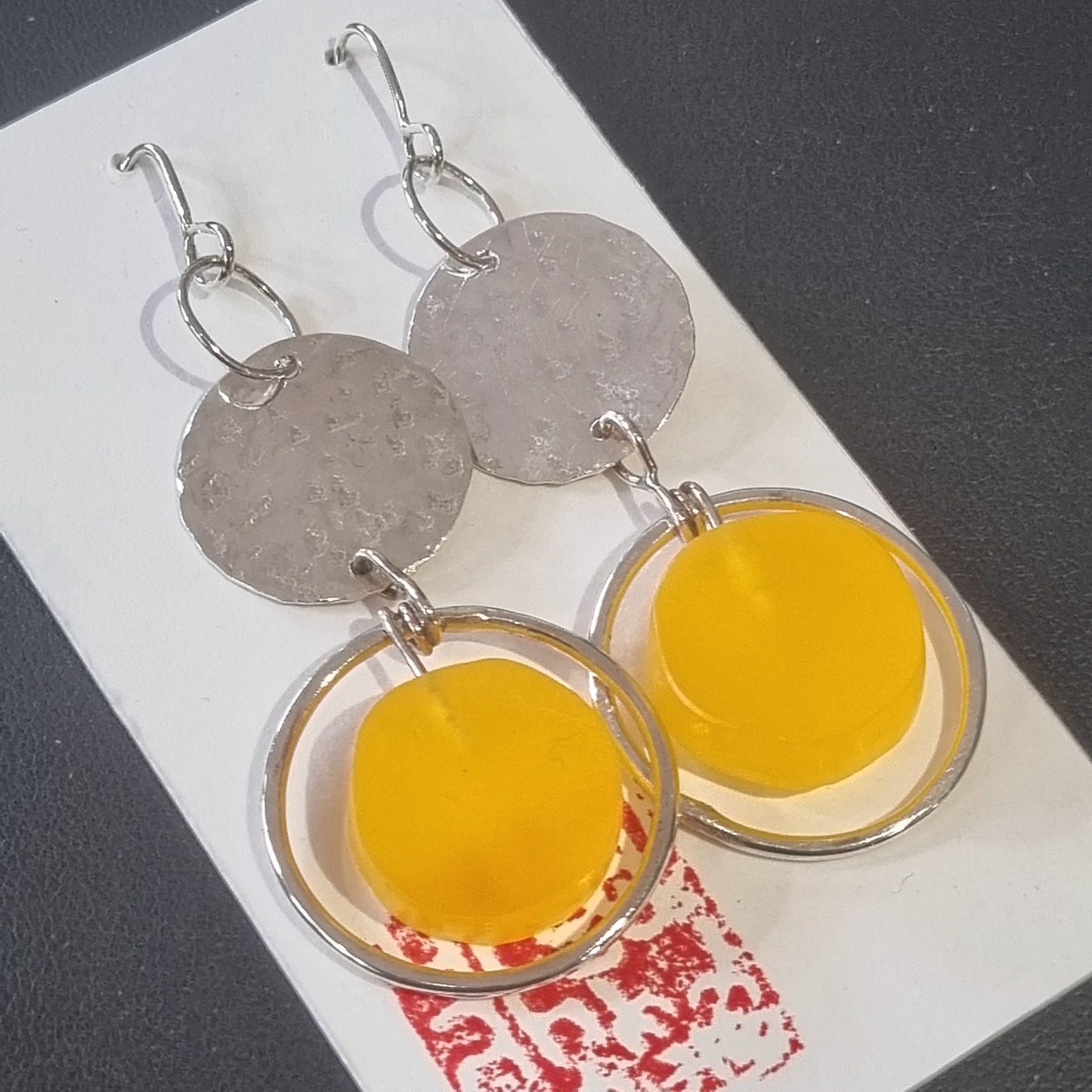 Disk Yellow Plexi Glass Earrings